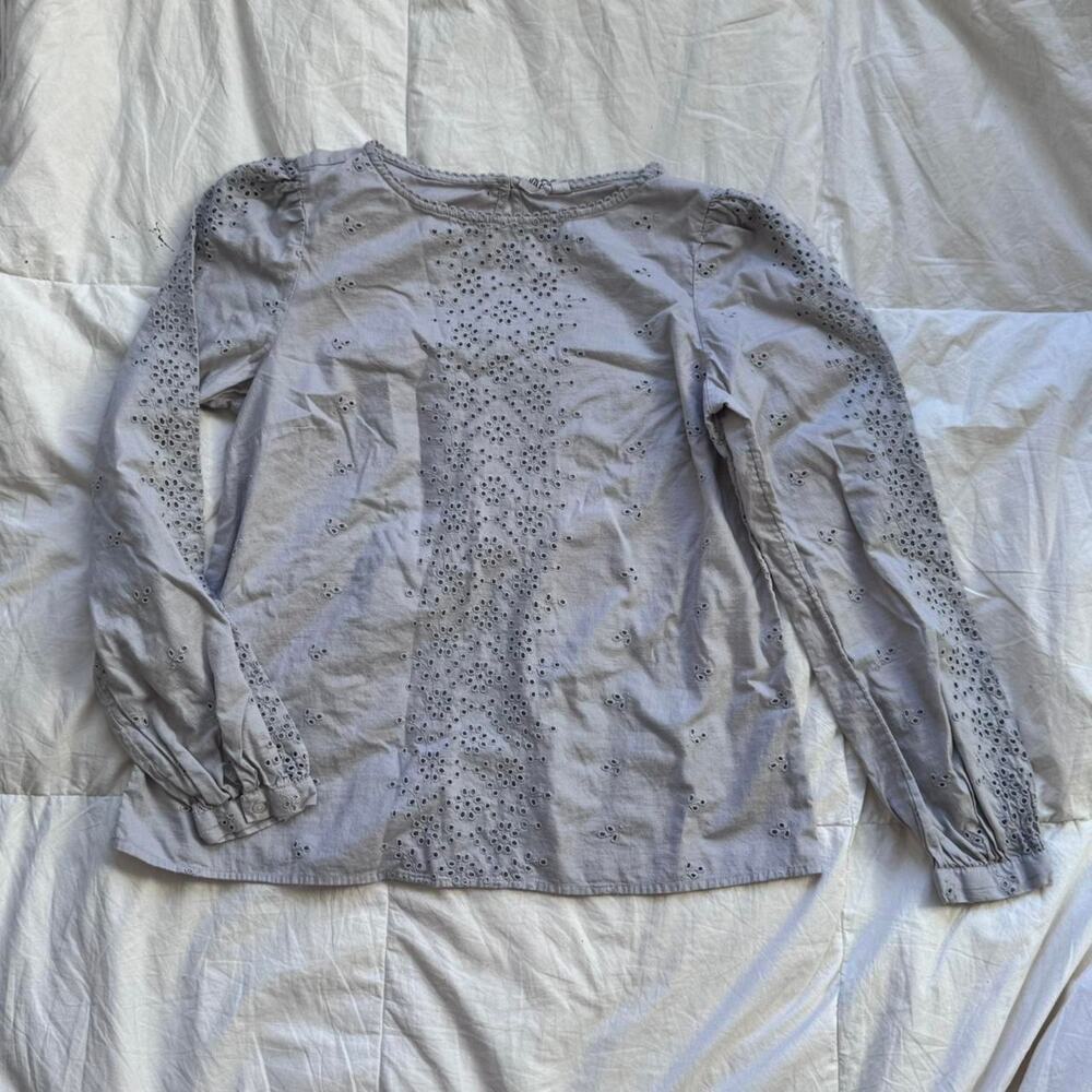 gap Gray embroidered eyelet blouse sz m scalloped shift cottage prairie romantic - Picture 5 of 8
